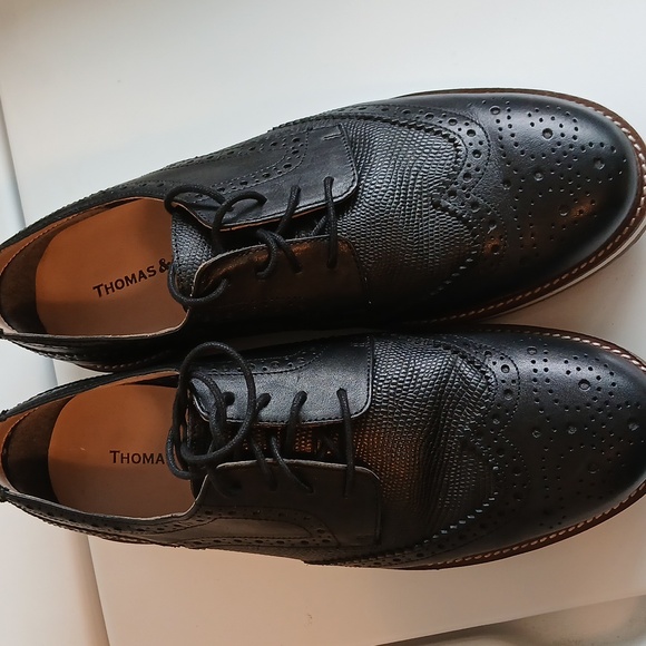 Thomas & Vine Men's Conrad Wingtip Derby Leather Dress Shoes Black Sz US 9.5 - Picture 2 of 9